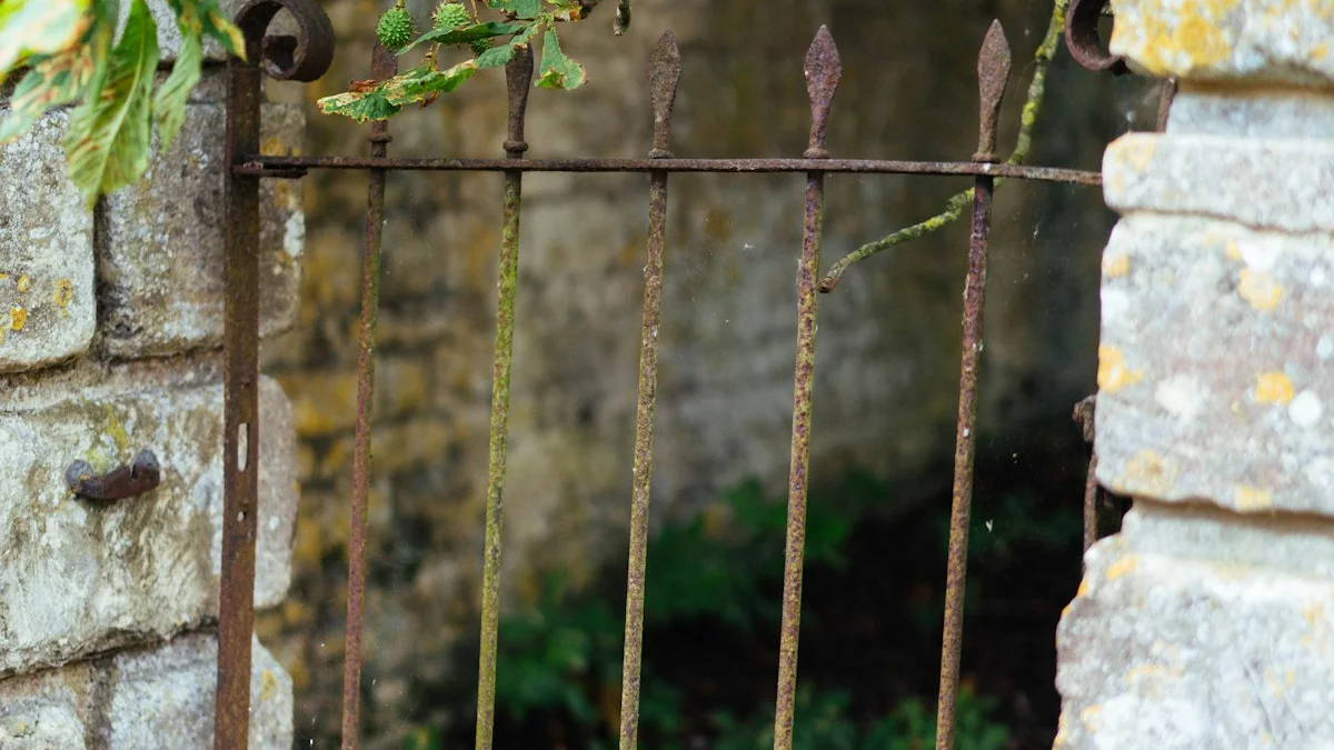 A rusted iron garden gate set in a mossy stone wall with green foliage behind it. — a The Obsidian Key guide to Attention Mistakes: When Sealing Turns Into Isolation.