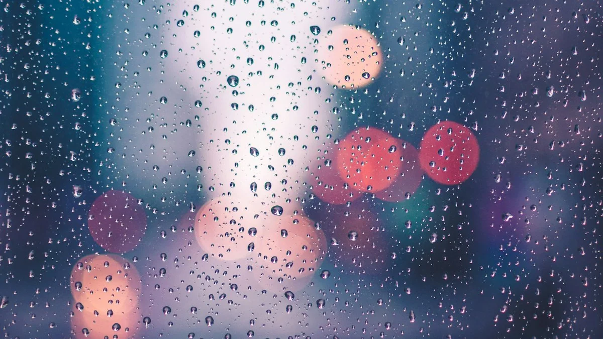 Raindrops streak a window at night, the city beyond blurred into soft colored lights. — a The Obsidian Key guide to Borrowed Moods: When a Room Rewrites Your State.