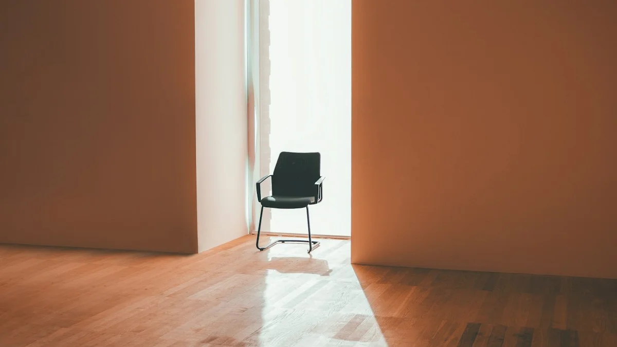 A single chair standing in a sunlit doorway of an empty room with warm walls. — a The Obsidian Key guide to Chair, Door, Notebook: The Three Objects of the Ritual.