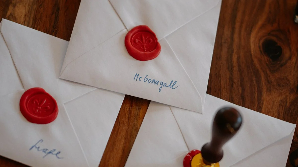 Three white envelopes sealed with red wax stamps lie on a wooden table. — a The Obsidian Key guide to Choose the Three: Sealing Twenty Holes Seals None.