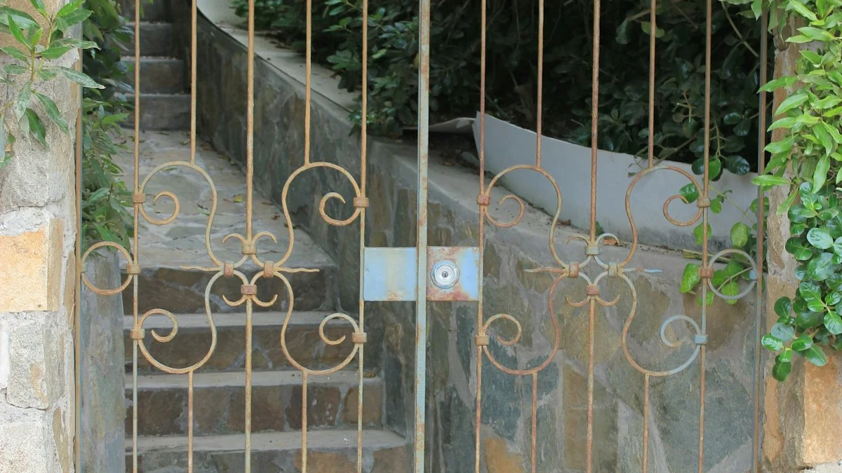 A weathered wrought-iron gate stands closed in a stone wall with worn steps behind it. — a The Obsidian Key guide to Day 3 Is the Wall: Why the Mind Fights the Seat.