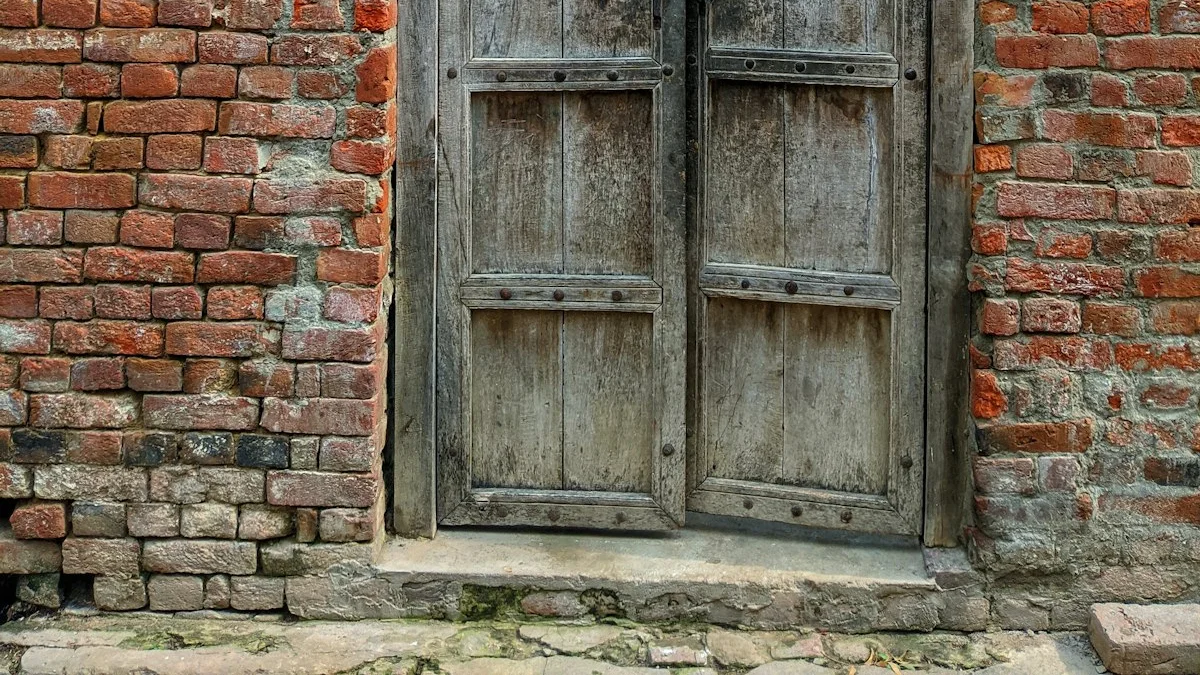 A weathered grey wooden door stands shut in a red brick wall above a worn stone step. — a The Obsidian Key guide to Day 9: The Day the Work Argues You Into Quitting.