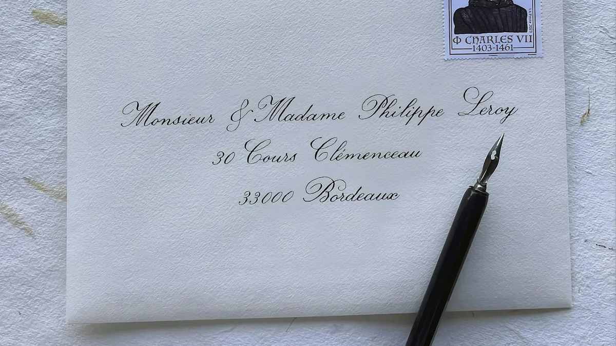 A white envelope addressed in flowing calligraphy rests beside a fountain pen on textured paper. — a The Obsidian Key guide to Do Not Announce the New Identity.