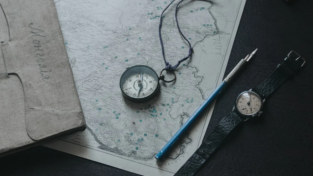 Antique compass, fountain pen, and wristwatch resting on an old map in low light. — a The Obsidian Key guide to Emotional Signal Self-Check: Twelve Honest Readings.