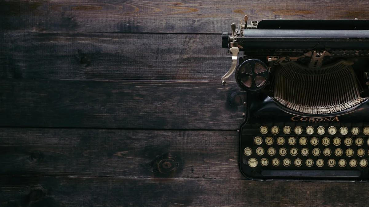 A vintage black Corona typewriter resting on dark weathered wooden planks. — a The Obsidian Key guide to The Grammar of Poverty in Your Sentences.