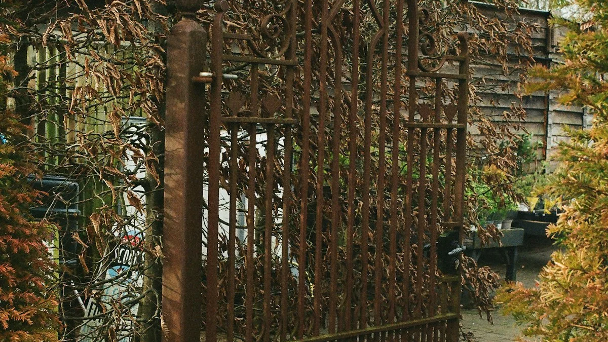 An old ornate iron garden gate standing closed among autumn foliage. — a The Obsidian Key guide to Guard the Final Hour Like a Border.