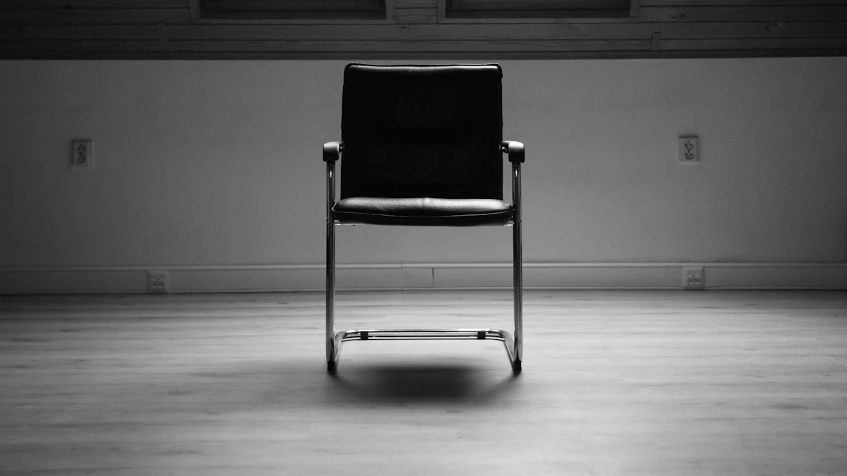 A single black chair stands centered in an empty quiet room beneath two bright windows. — a The Obsidian Key guide to Guilt Trips Read as Borrowed States: the Leaning Explained.