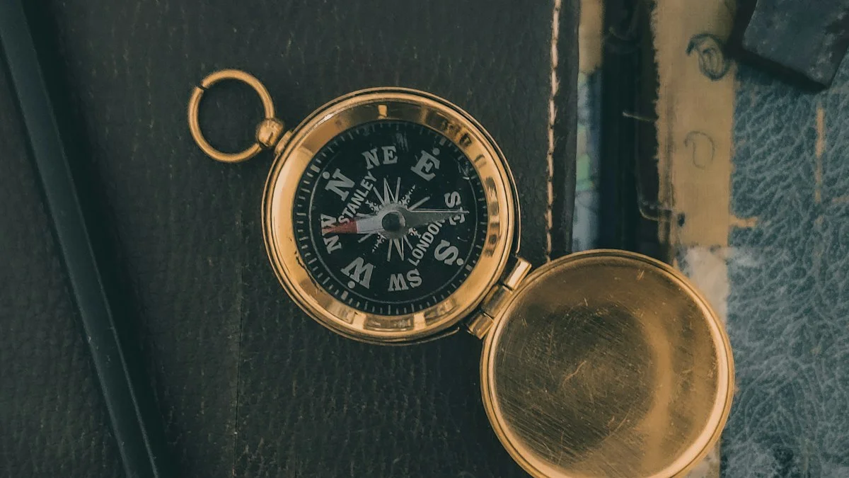 An open brass pocket watch with a compass face rests on a dark leather notebook beside a pencil and map. — a The Obsidian Key guide to Held Speech Is Slow: Answer From the Seat Not the Flinch.