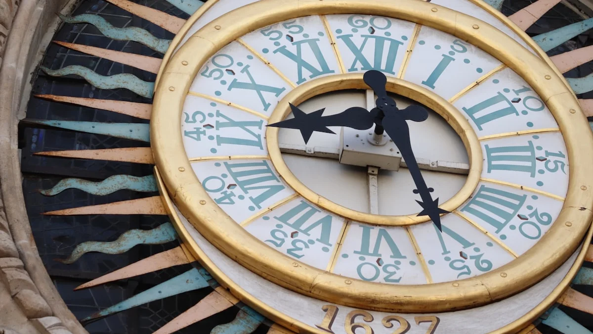 An ornate antique clock face with Roman numerals and the year 1627. — a The Obsidian Key guide to How Long Manifestation Takes: The Compound Curve.