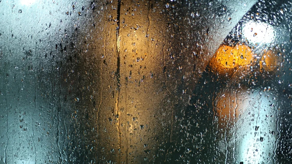 Rain streaks a dark windowpane with a warm street light glowing through the drops. — a The Obsidian Key guide to How Reality Answers: The Mechanics of the Match.