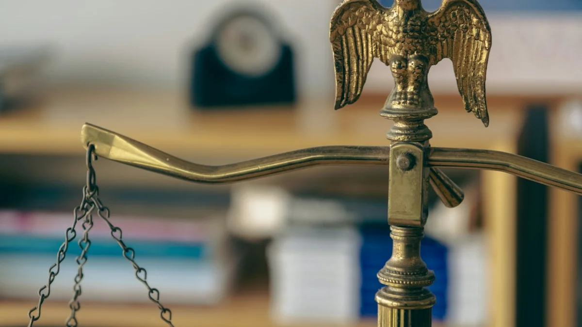 An antique brass balance scale with an eagle finial standing on a wooden desk. — a The Obsidian Key guide to How to Test a Spiritual Teaching Without Losing a Year.
