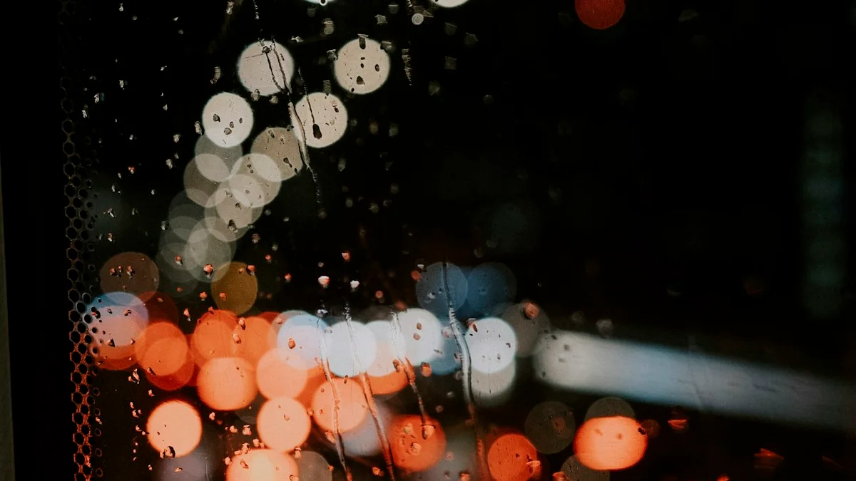 Raindrops on a dark window blur warm city lights into endless glowing bokeh. — a The Obsidian Key guide to Input Parasites: Feeds Outrage the Bottomless Scroll.