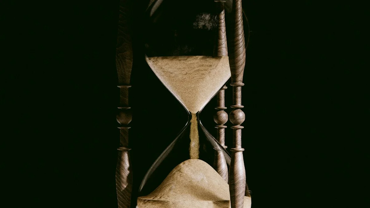 An antique wooden hourglass with sand flowing stands lit against a dark background. — a The Obsidian Key guide to Get the Leak Decision Card: Remove or Time-Box.