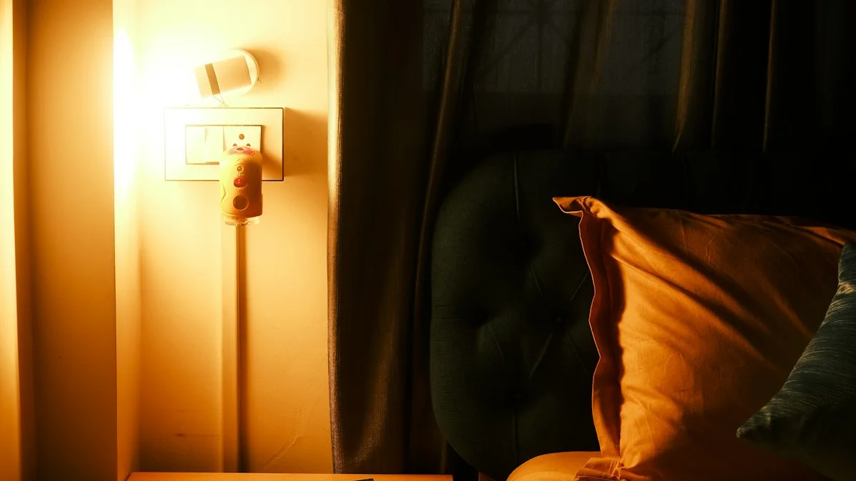 A warm bedside lamp glows beside a bed and a dark curtained window before dawn. — a The Obsidian Key guide to A Morning Ritual for Shift Workers and Odd Hours.
