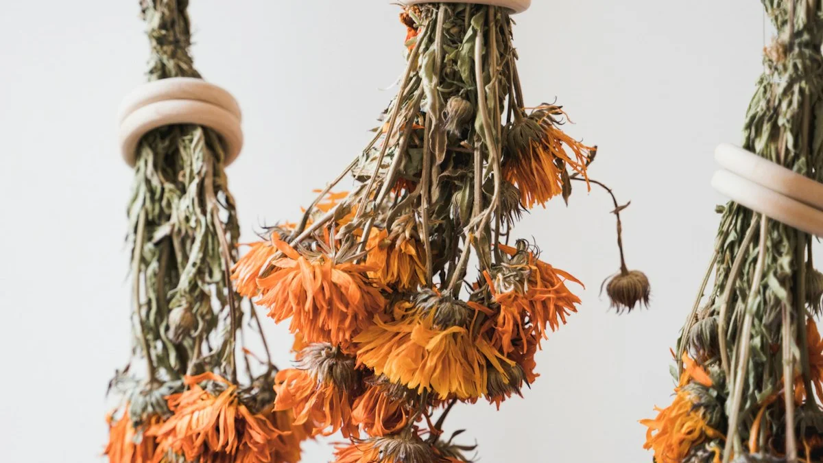 Bundles of dried orange flowers hang upside down against a pale wall. — a The Obsidian Key guide to Start With Ninety Seconds: The Entry Seat Tonight.