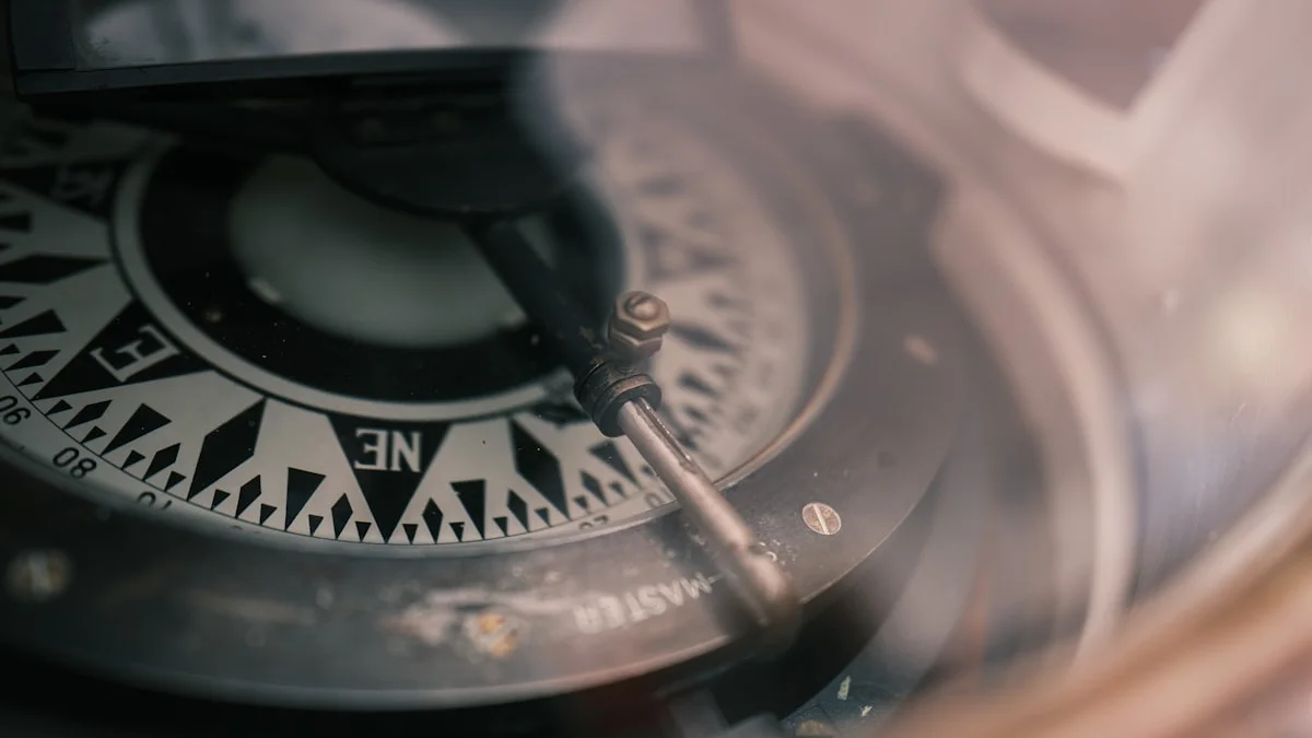 A vintage nautical compass dial seen through its glass in warm brown tones. — a The Obsidian Key guide to Reading The Obsidian Key by Chapter: A Full Map.