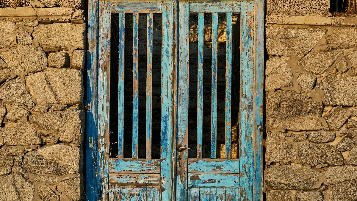 A weathered blue wooden gate stands closed in a stone wall at golden hour. — a The Obsidian Key guide to Why People Test Your New State Early.