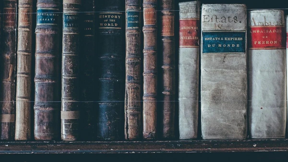 Row of weathered antique book spines with faded gilt lettering standing upright on a dark wooden shelf. — a The Obsidian Key guide to Priced Like a Paperback: Why This Manual Breached the Gate.