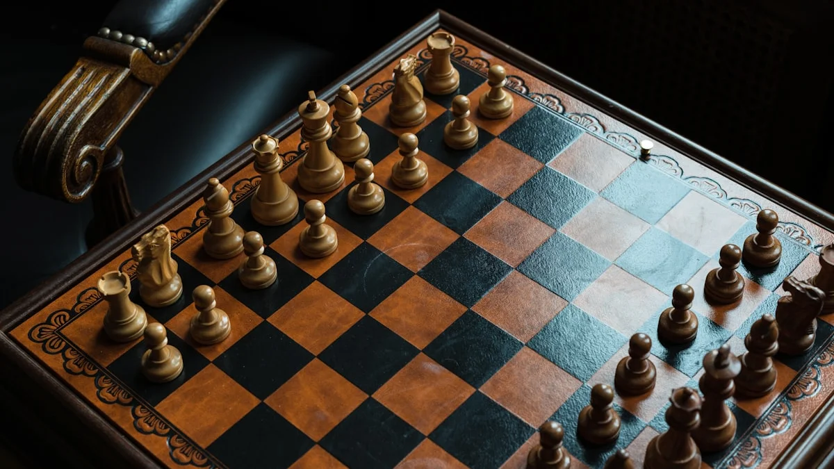 A warm wooden chess board mid-game, both sides arrayed in lamplight against a dark room. — a The Obsidian Key guide to Re-Running the Wealth Operation: The Second Cycle.