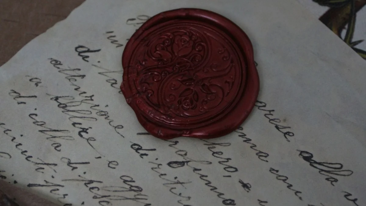 A red wax seal pressed onto a handwritten letter. — a The Obsidian Key guide to Reading the Confession: The Narrator's Frame.