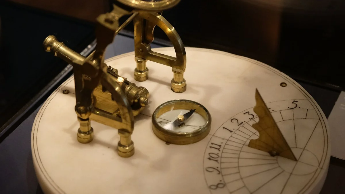 Antique brass instruments with a small compass and sundial gnomon rest on a pale round base in dark surroundings. — a The Obsidian Key guide to 9 Signs of a Dysregulated Receiver: a Self-Check.