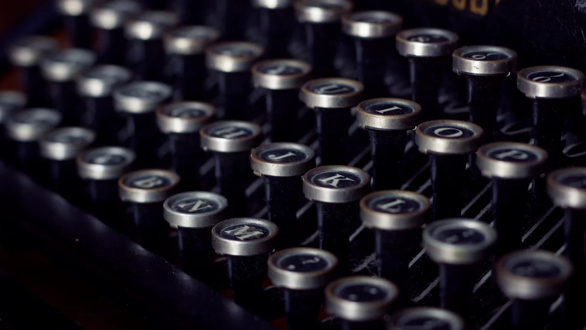 Close-up of round metal keys on a vintage typewriter in warm low light. — a The Obsidian Key guide to The Copy Test: What the Order Watched For.