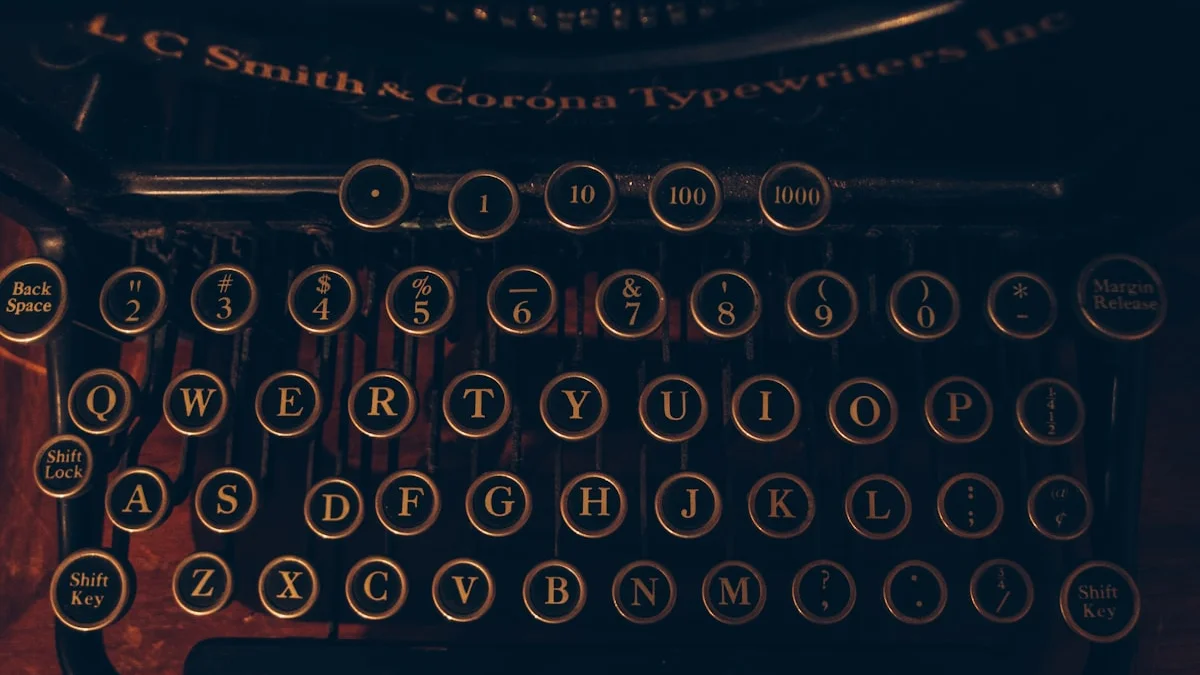 Round brass keys of an antique typewriter glow against black lacquer in close-up. — a The Obsidian Key guide to The Next Cycle: Re-Running the Audit With the Book.