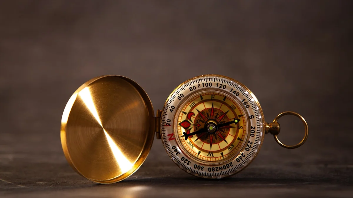 An antique brass compass with its lid open resting on a dark surface. — a The Obsidian Key guide to The Receiver: The Body as Instrument Defined.