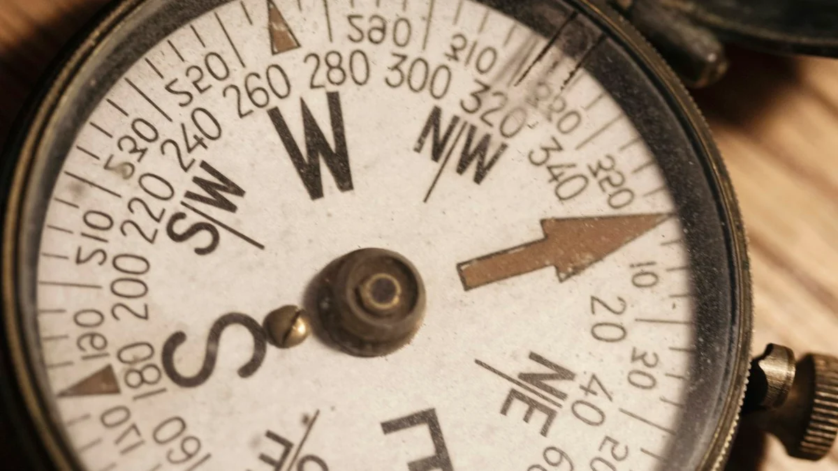An antique brass compass dial lies open on a warm wooden table. — a The Obsidian Key guide to The Receiver: Your Body as the Broadcasting Instrument.