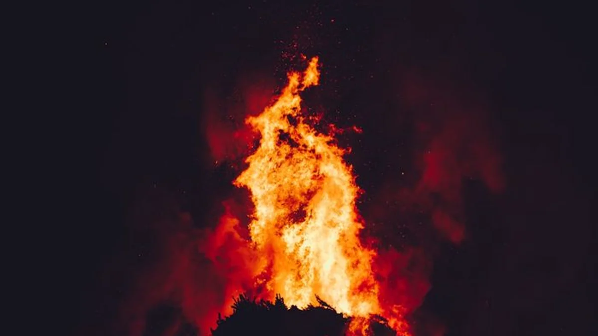 A single tall flame rises against the black of night, embers scattering. — a The Obsidian Key guide to The Seventh Law: The Severed Loop and the Cutting.