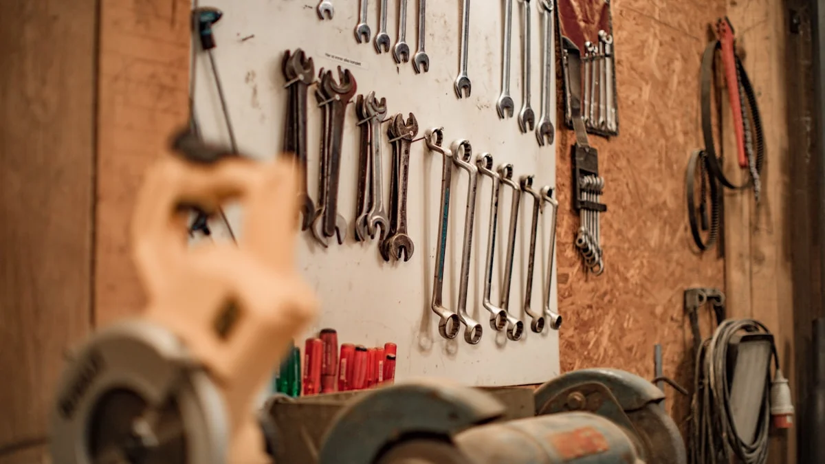 Craftsman wrenches arranged in neat rows on a workshop wall in warm wood light. — a The Obsidian Key guide to Wealth as Craft: The Discipline Behind the Working.