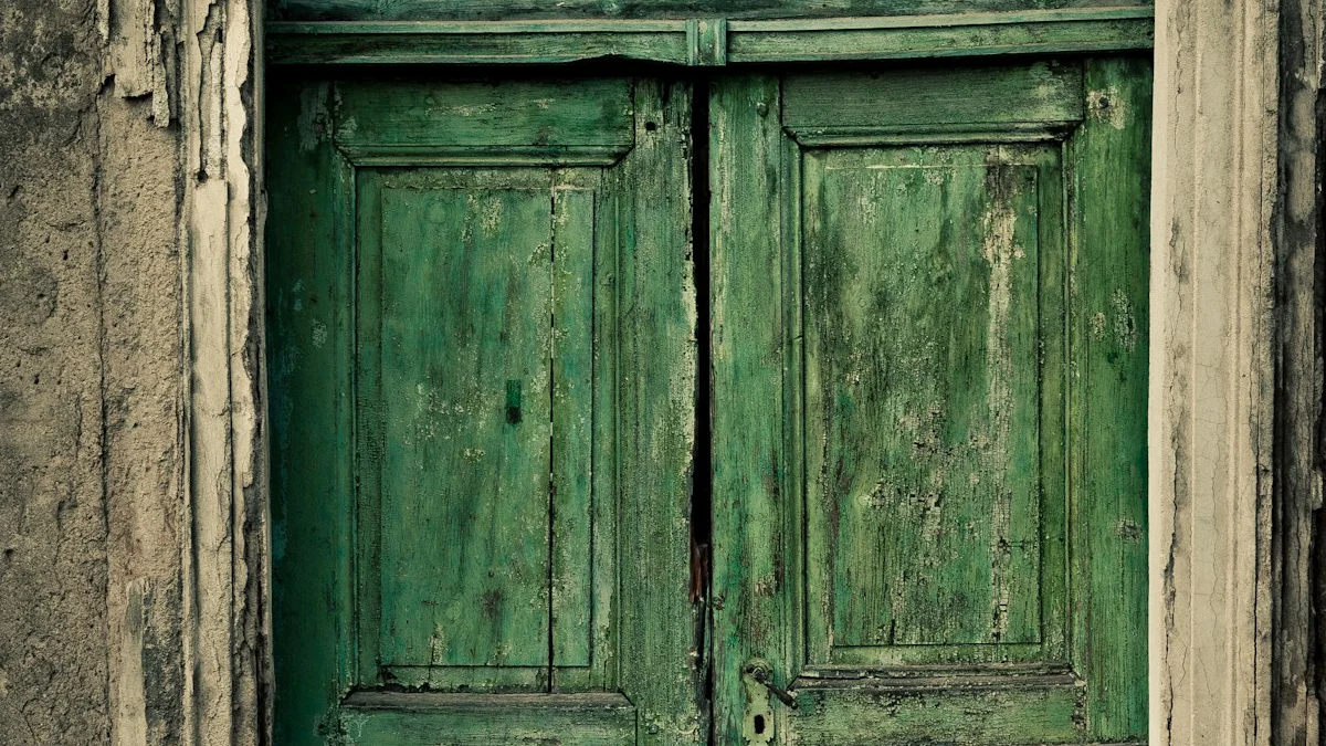 A closed, weathered green wooden double door set in a faded stone facade. — a The Obsidian Key guide to When Your Boundaries Are Read as Coldness.