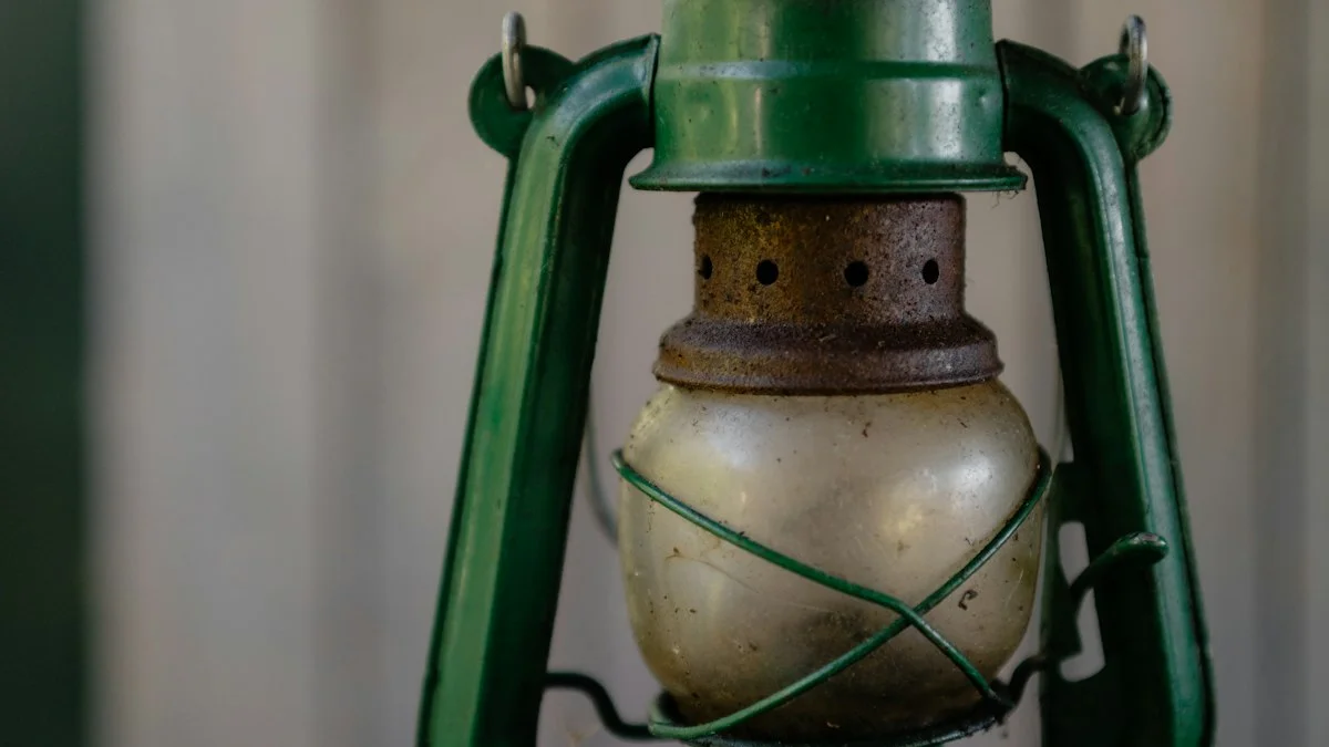 An old green kerosene lantern with a rusted burner stands on a weathered wooden table. — a The Obsidian Key guide to Why the Order Copied Every Page by Hand.